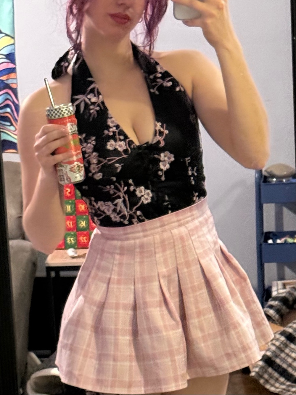 floral black and pink tie top - Picture 3 of 3
